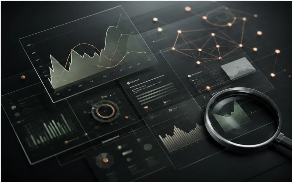 Analytics and performance dashboard visual with precise data layers